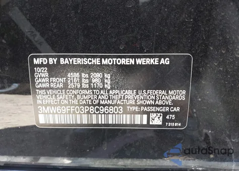2023 BMW 330I from USA, damaged, VIN 3MW69FF03P8C96803
